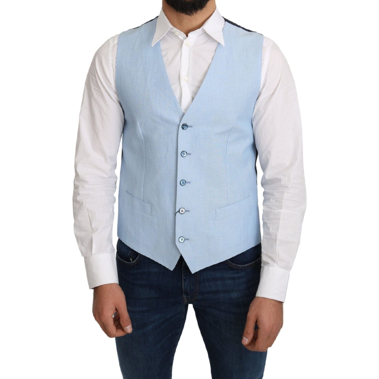 Dolce & Gabbana Blue Viscose Stretch Formal Coat Vest Dolce & Gabbana