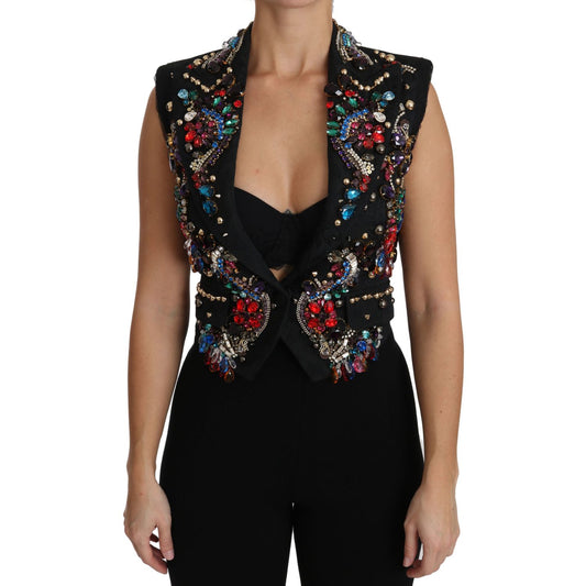 Dolce & Gabbana Black Crystal Sicily Vest Waistcoat Dolce & Gabbana