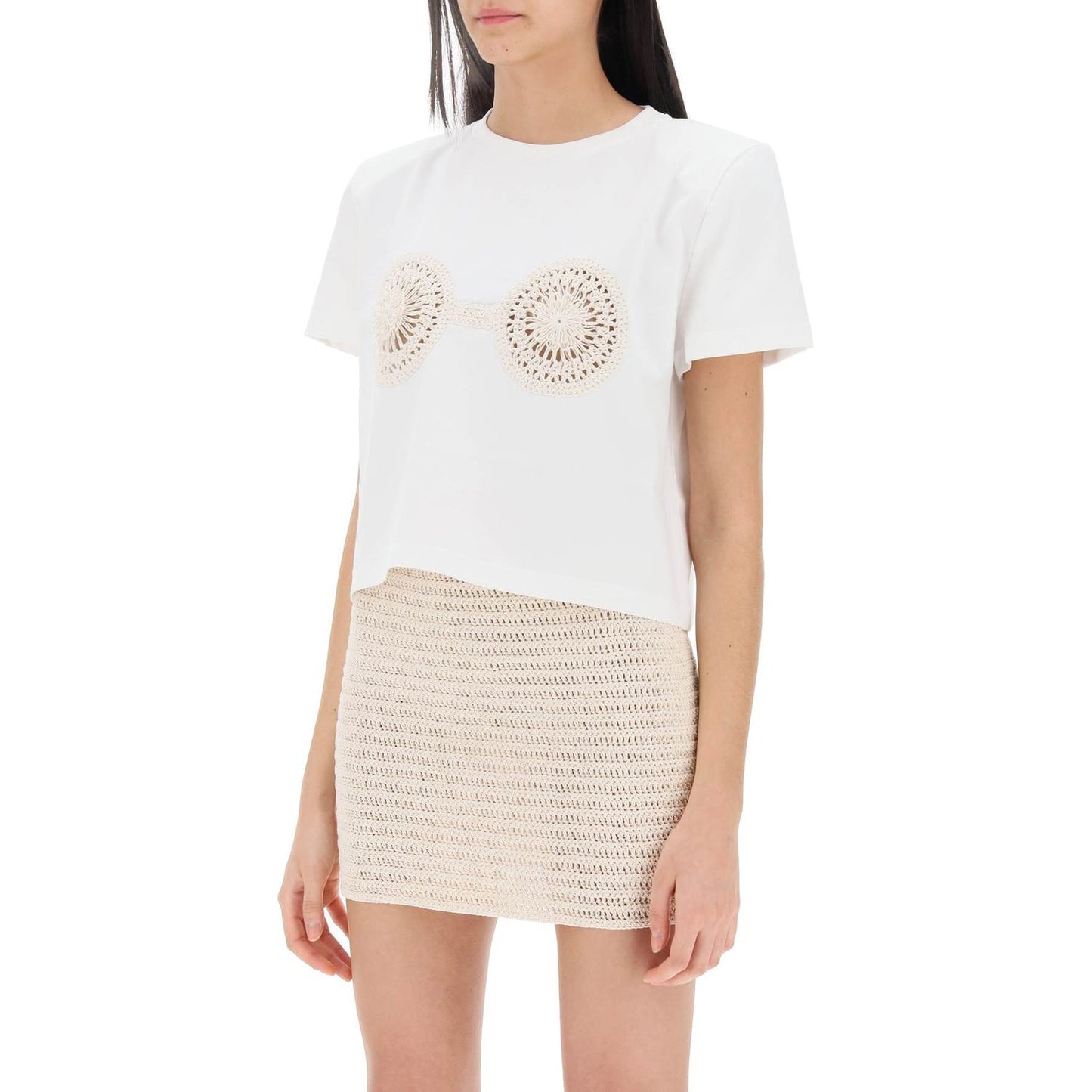 Magda Butrym cropped t-shirt with crochet insert Topwear Magda Butrym