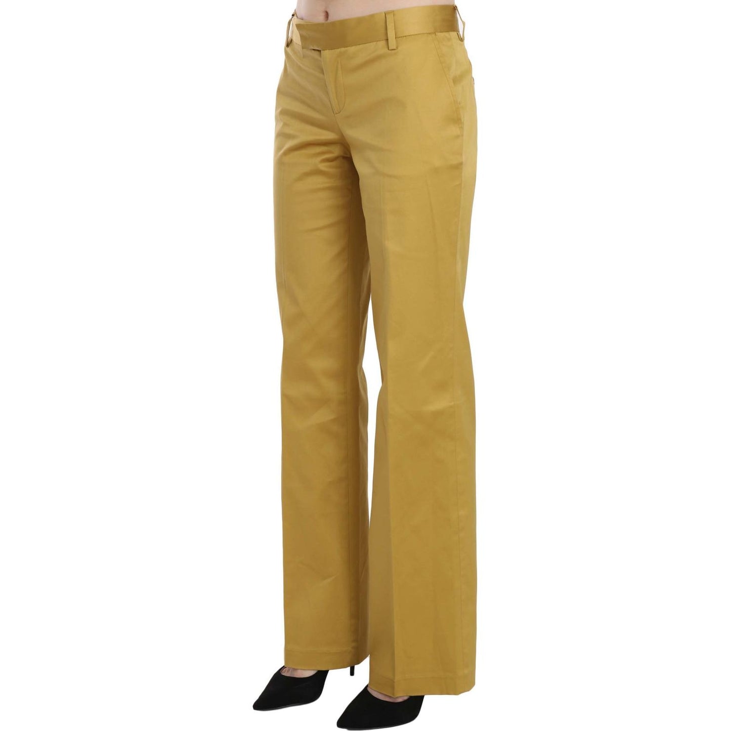 Just Cavalli Mustard Mid Waist Tailored Cotton Pants Just Cavalli