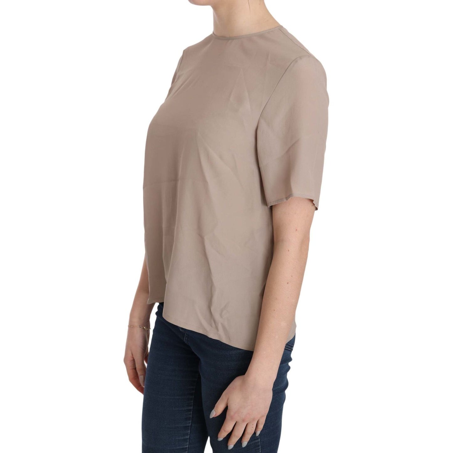 Dolce & Gabbana Elegant Beige Silk Blend Crew Neck Blouse Dolce & Gabbana