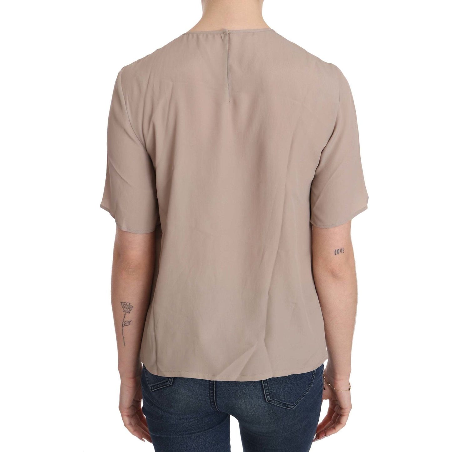 Dolce & Gabbana Elegant Beige Silk Blend Crew Neck Blouse Dolce & Gabbana