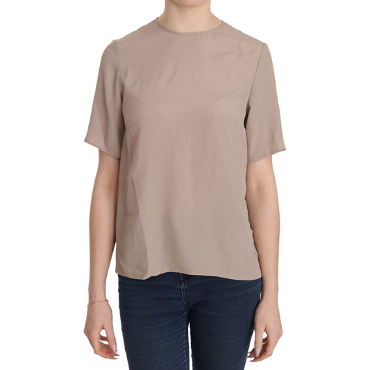 Dolce & Gabbana Elegant Beige Silk Blend Crew Neck Blouse Dolce & Gabbana