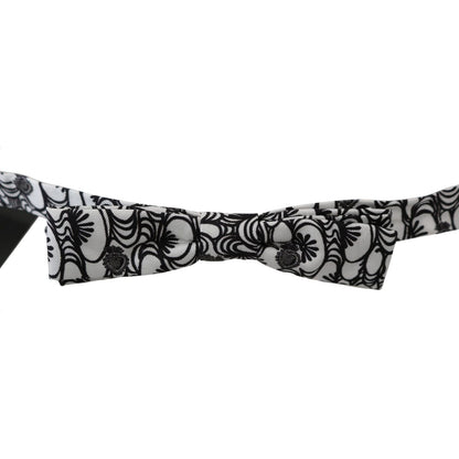 Dolce & Gabbana White Pattern Silk Adjustable Neck Papillon Tie Dolce & Gabbana