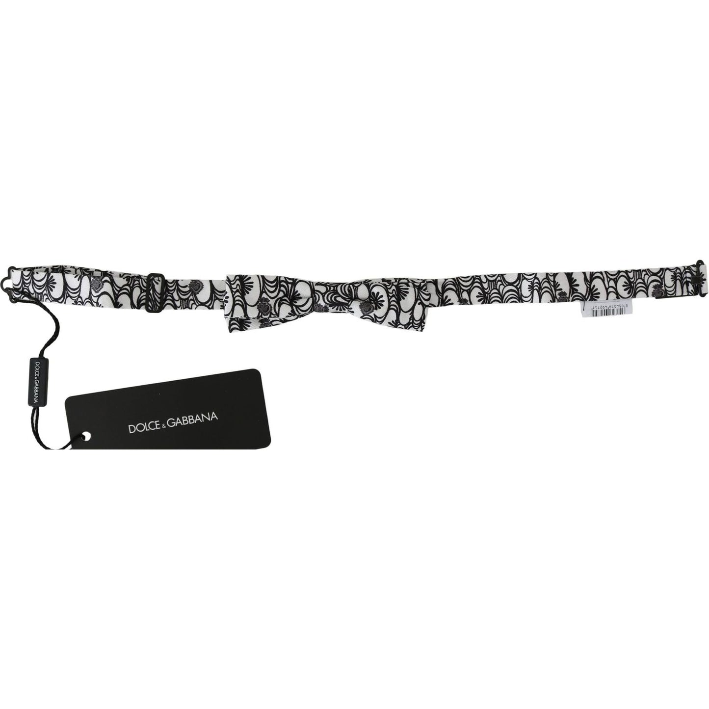 Dolce & Gabbana White Pattern Silk Adjustable Neck Papillon Tie Dolce & Gabbana