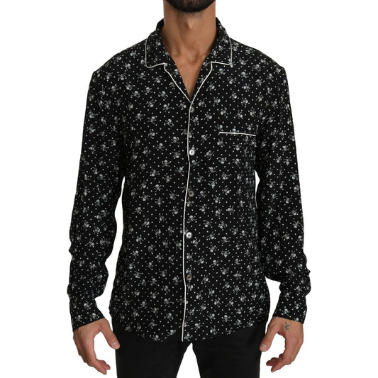 Dolce & Gabbana Black Skull Print Silk Sleepwear Shirt