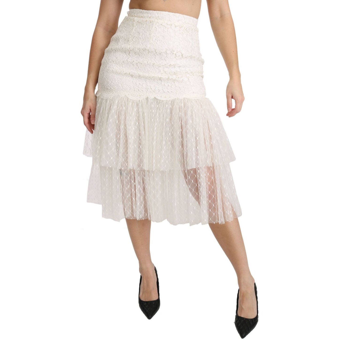 Dolce & Gabbana Elegant White Lace High-Waist Skirt Dolce & Gabbana