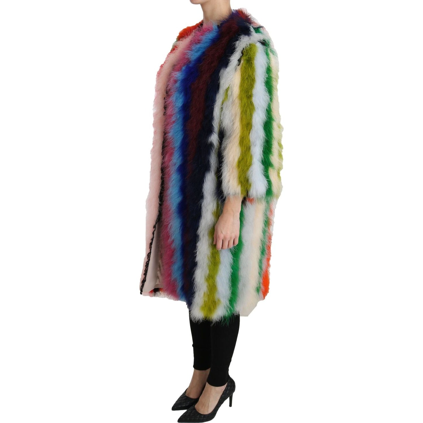 Dolce & Gabbana Multicolor Turkey Feather Cape Fur Coat Dolce & Gabbana