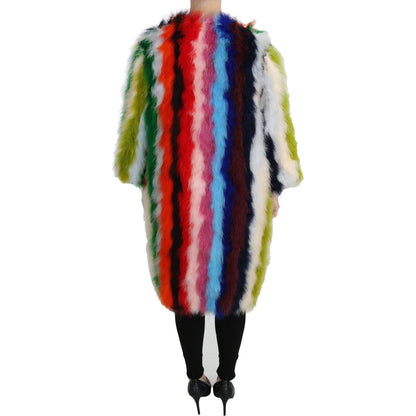 Dolce & Gabbana Multicolor Turkey Feather Cape Fur Coat Dolce & Gabbana