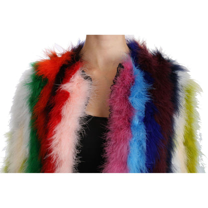 Dolce & Gabbana Multicolor Turkey Feather Cape Fur Coat Dolce & Gabbana