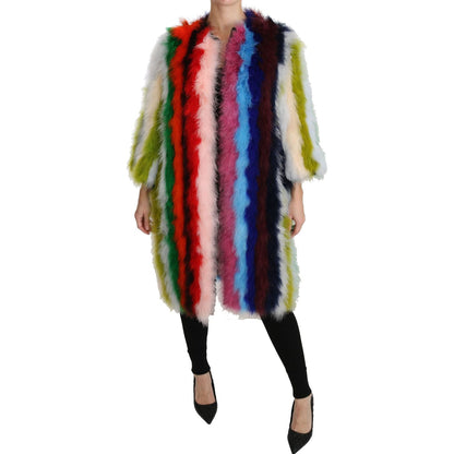 Dolce & Gabbana Multicolor Turkey Feather Cape Fur Coat Dolce & Gabbana