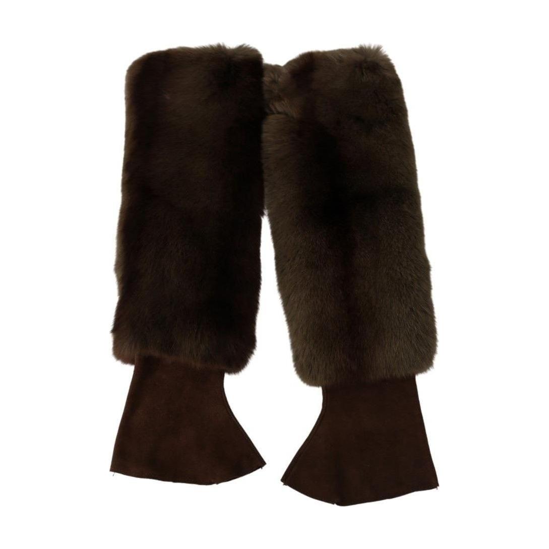 Dolce & Gabbana Elegant Brown Fur & Leather Elbow-Length Gloves Dolce & Gabbana