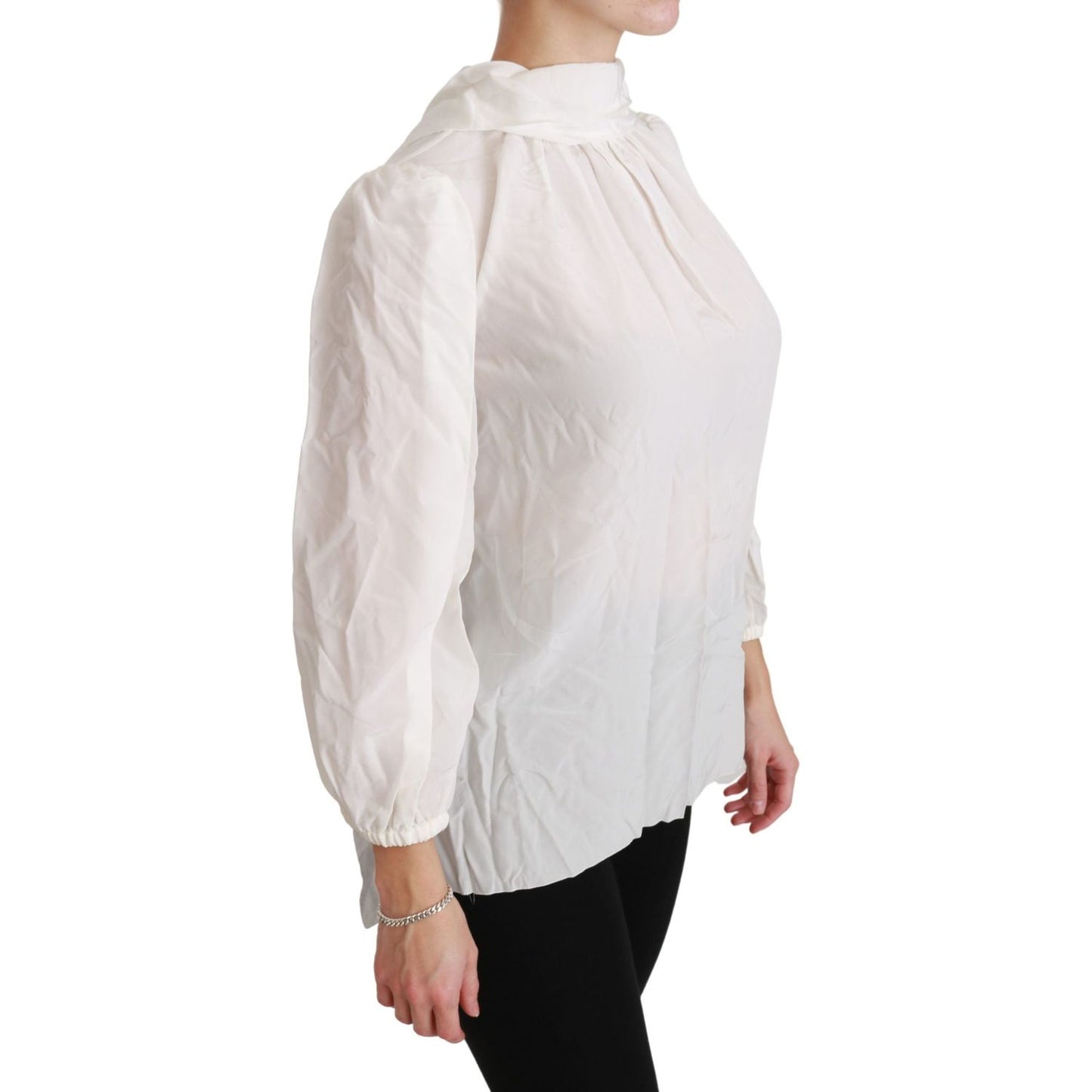 Dolce & Gabbana Elegant White Silk Turtle Neck Blouse Dolce & Gabbana