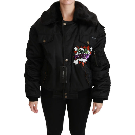 Dolce & Gabbana Black Queen Crown Sequined Bomber Jacket Dolce & Gabbana