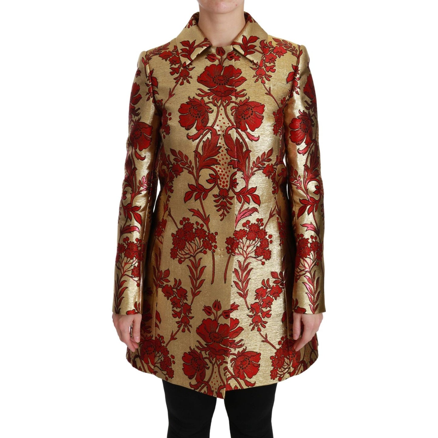 Dolce & Gabbana Elegant Gold Floral Brocade Trench Coat Dolce & Gabbana