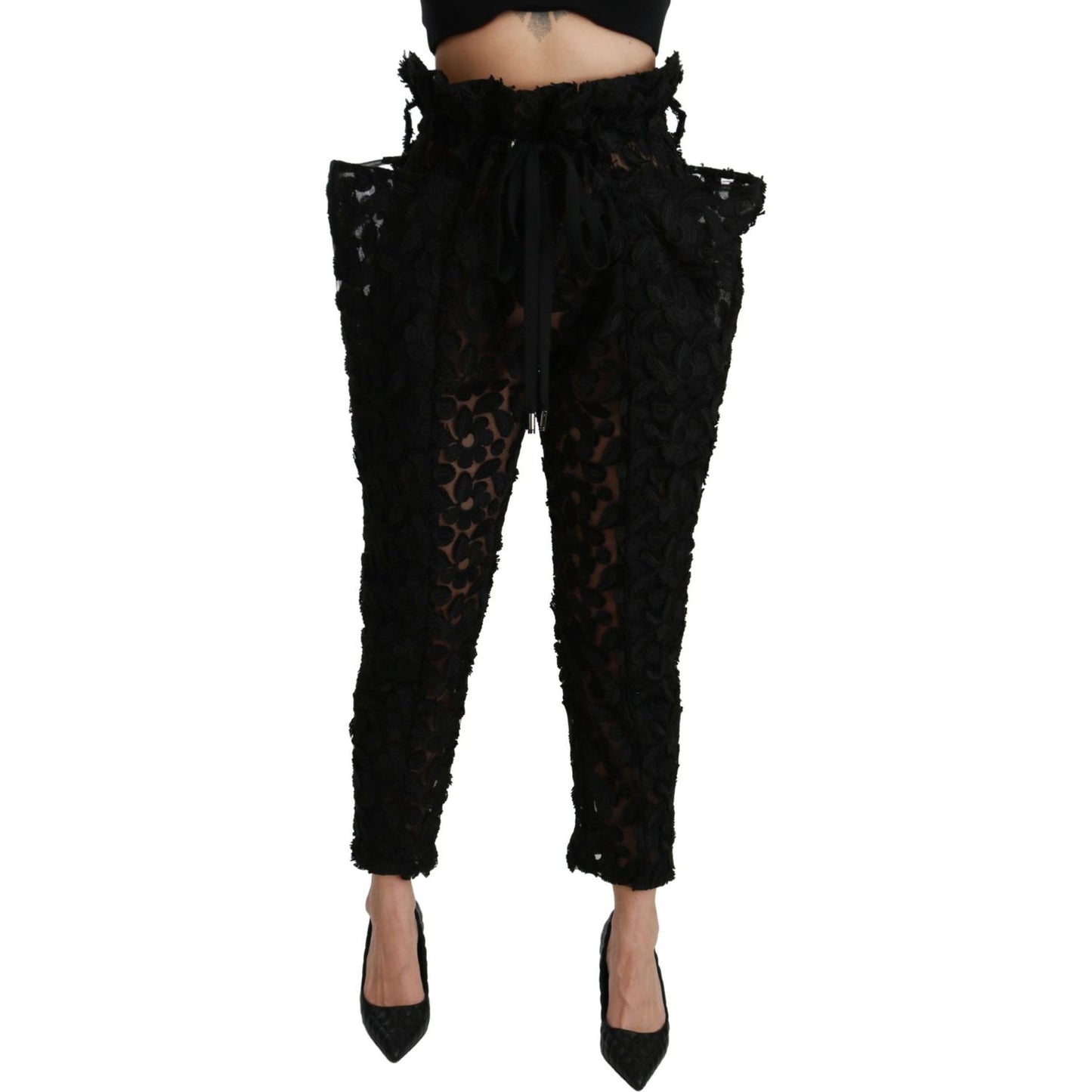 Dolce & Gabbana Chic Tapered High Waist Lace Pants Jeans & Pants Dolce & Gabbana