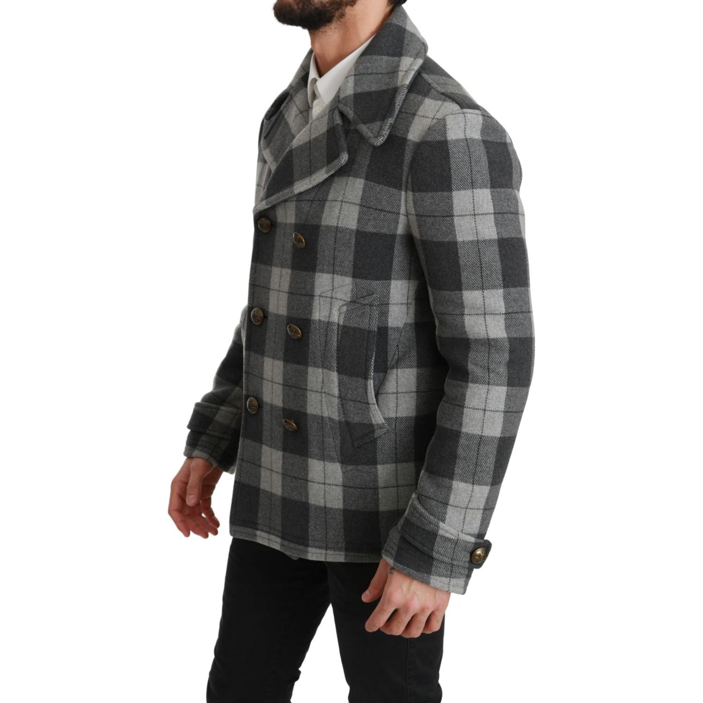 Dolce & Gabbana Elegant Gray Check Double Breasted Coat Dolce & Gabbana