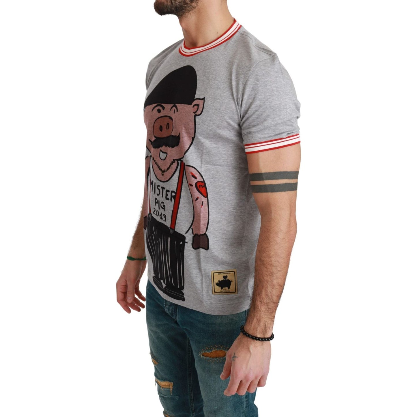 Dolce & Gabbana Chic Gray Cotton T-Shirt with Year of the Pig Motive Dolce & Gabbana