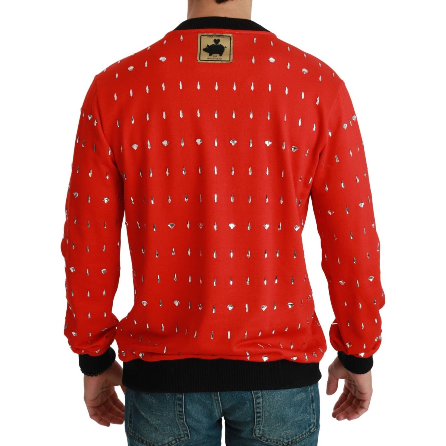 Dolce & Gabbana Elegant Red Crystal-Embellished Pullover Sweater Dolce & Gabbana