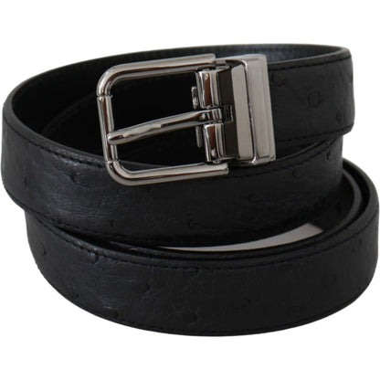 Dolce & Gabbana Black Exotic Skin Pattern Silver Buckle Belt Belt
