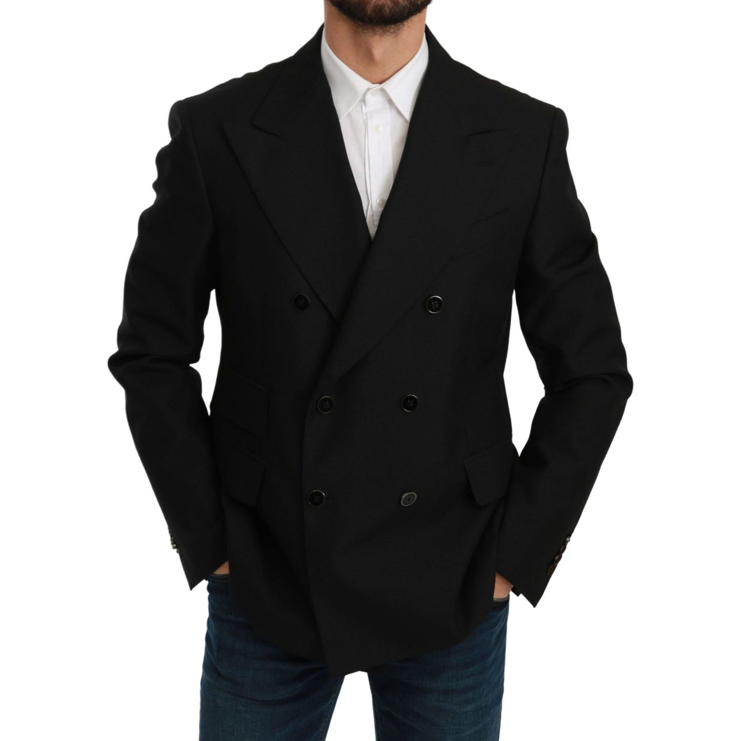Dolce & Gabbana Black Slim Fit Jacket Coat Wool Blazer Dolce & Gabbana