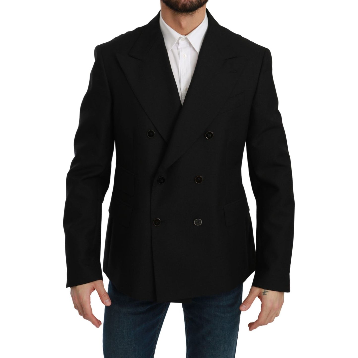 Dolce & Gabbana Black Slim Fit Jacket Coat Wool Blazer Dolce & Gabbana