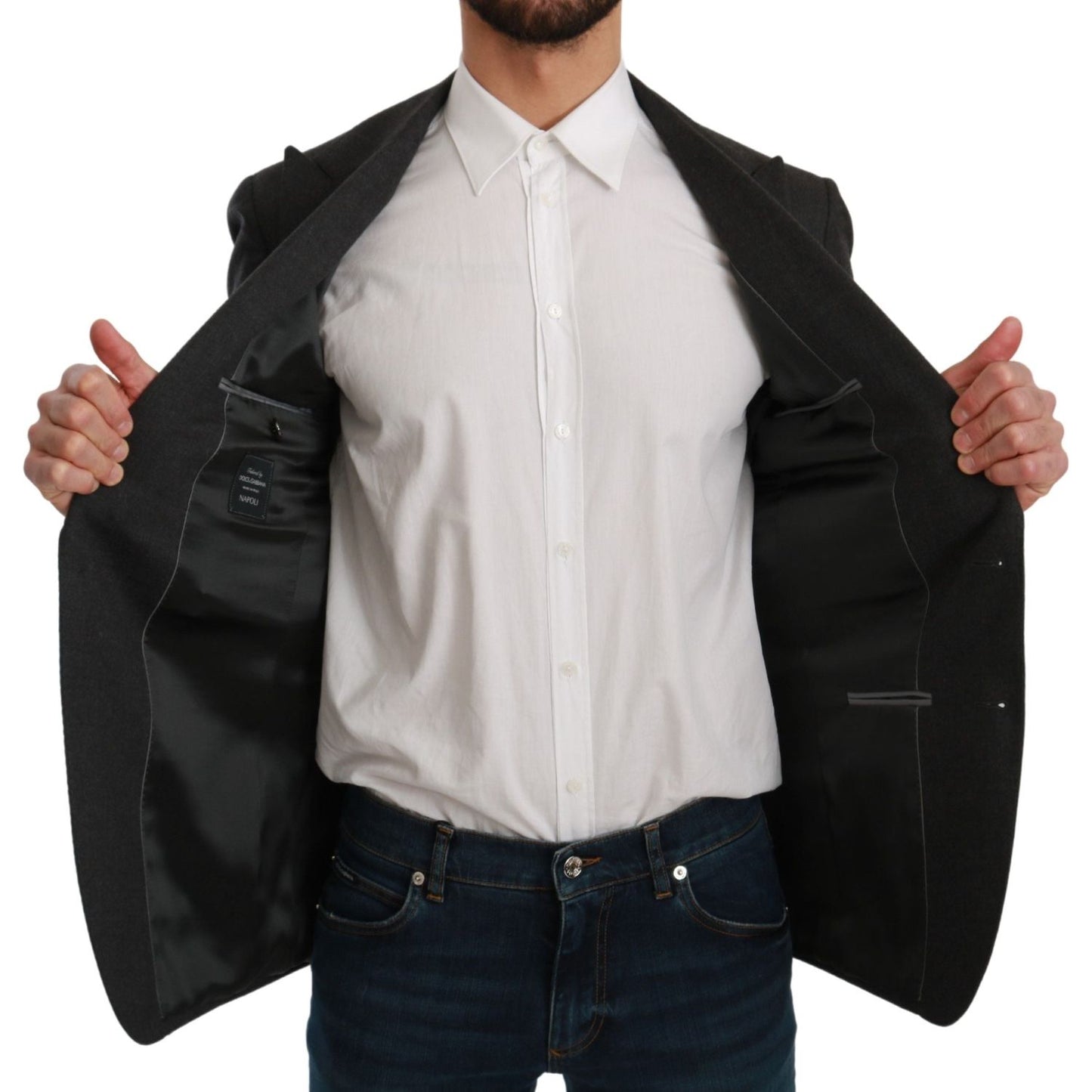Dolce & Gabbana Gray NAPOLI Slim Fit Jacket Wool Blazer