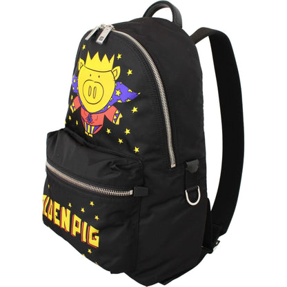 Dolce & Gabbana Black Golden Pig of the Year School Backpack
