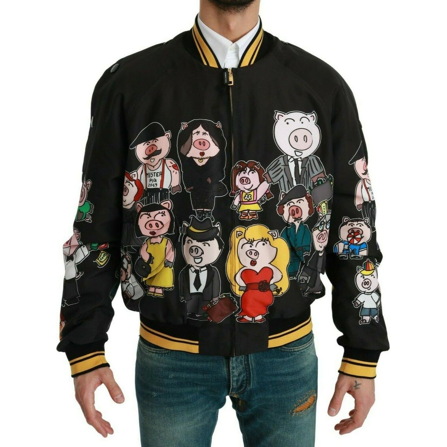 Dolce & Gabbana Black YEAR OF THE PIG Bomber Jacket Dolce & Gabbana