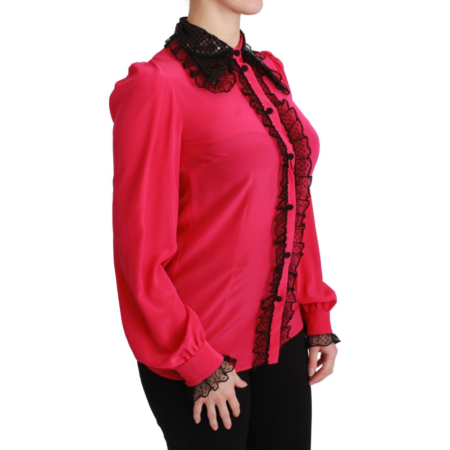 Dolce & Gabbana Silk Blend Lace Detail Blouse in Pink Dolce & Gabbana