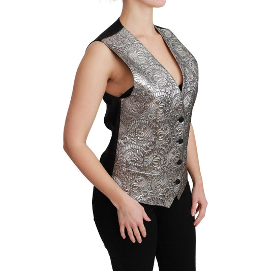 Dolce & Gabbana Elegant Silver Sleeveless Brocade Vest Dolce & Gabbana