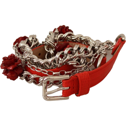 Dolce & Gabbana Elegant Floral Rose Waist Belt in Vibrant Red Belt Dolce & Gabbana