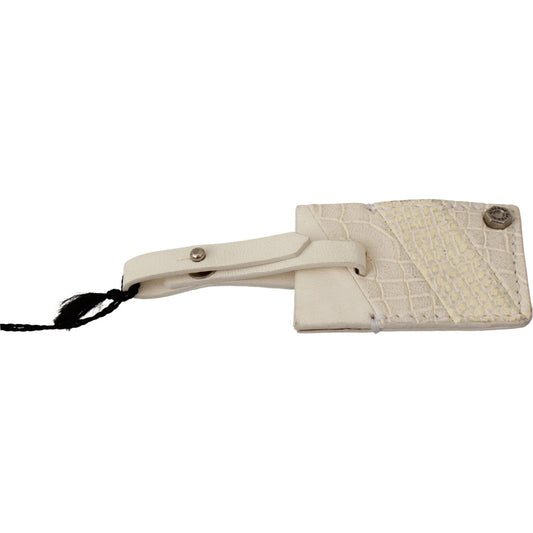 GF Ferre Beige Luggage Tag Branded Leather Patterned Keychain GF Ferre