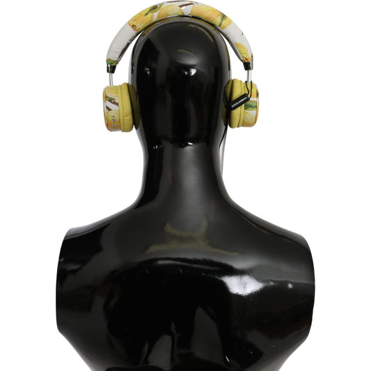 Dolce & Gabbana Chic White Leather Headphones with Yellow Print Dolce & Gabbana