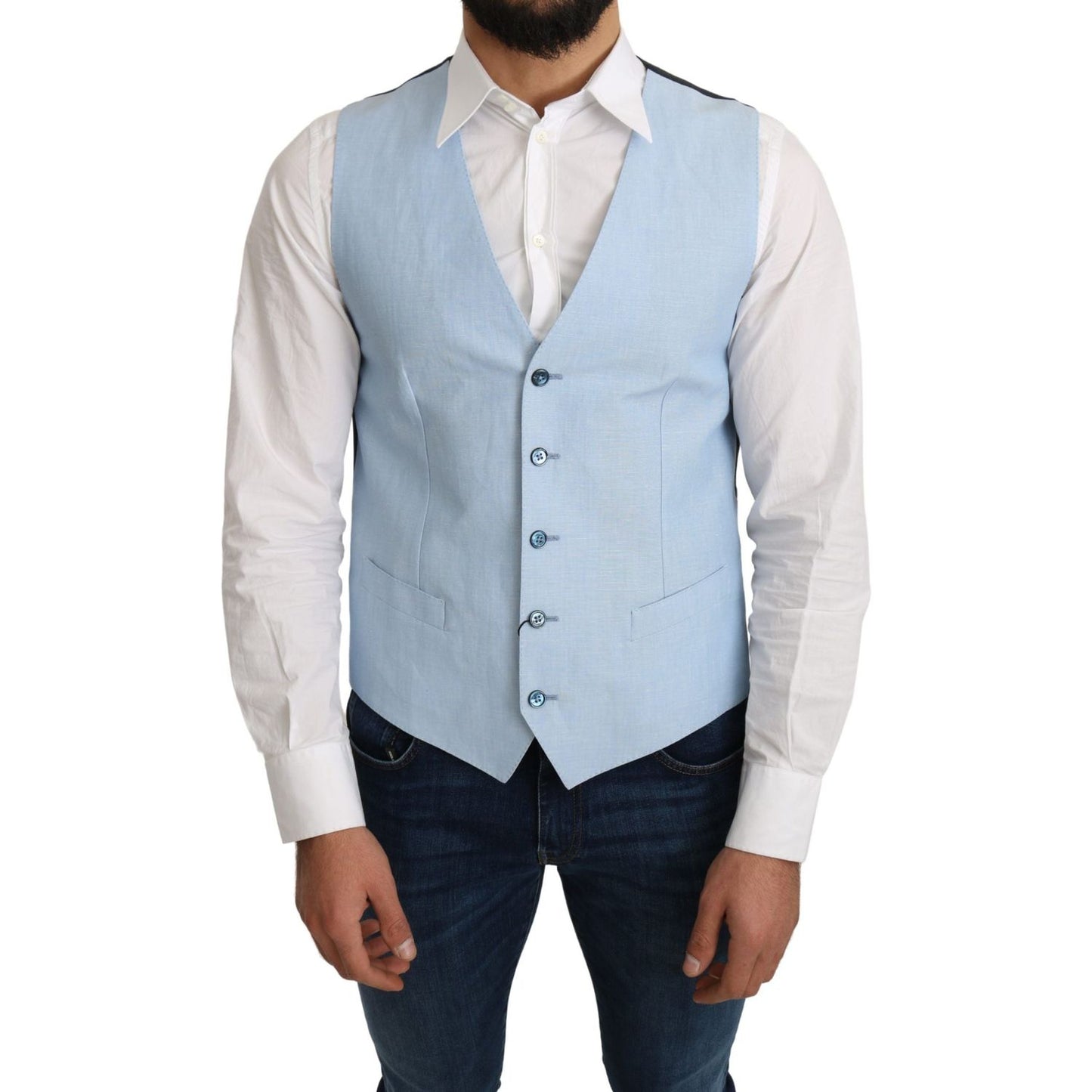 Dolce & Gabbana Blue Viscose Stretch Formal Coat Vest Dolce & Gabbana