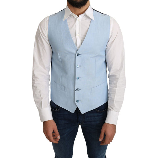 Dolce & Gabbana Blue Viscose Stretch Formal Coat Vest Dolce & Gabbana