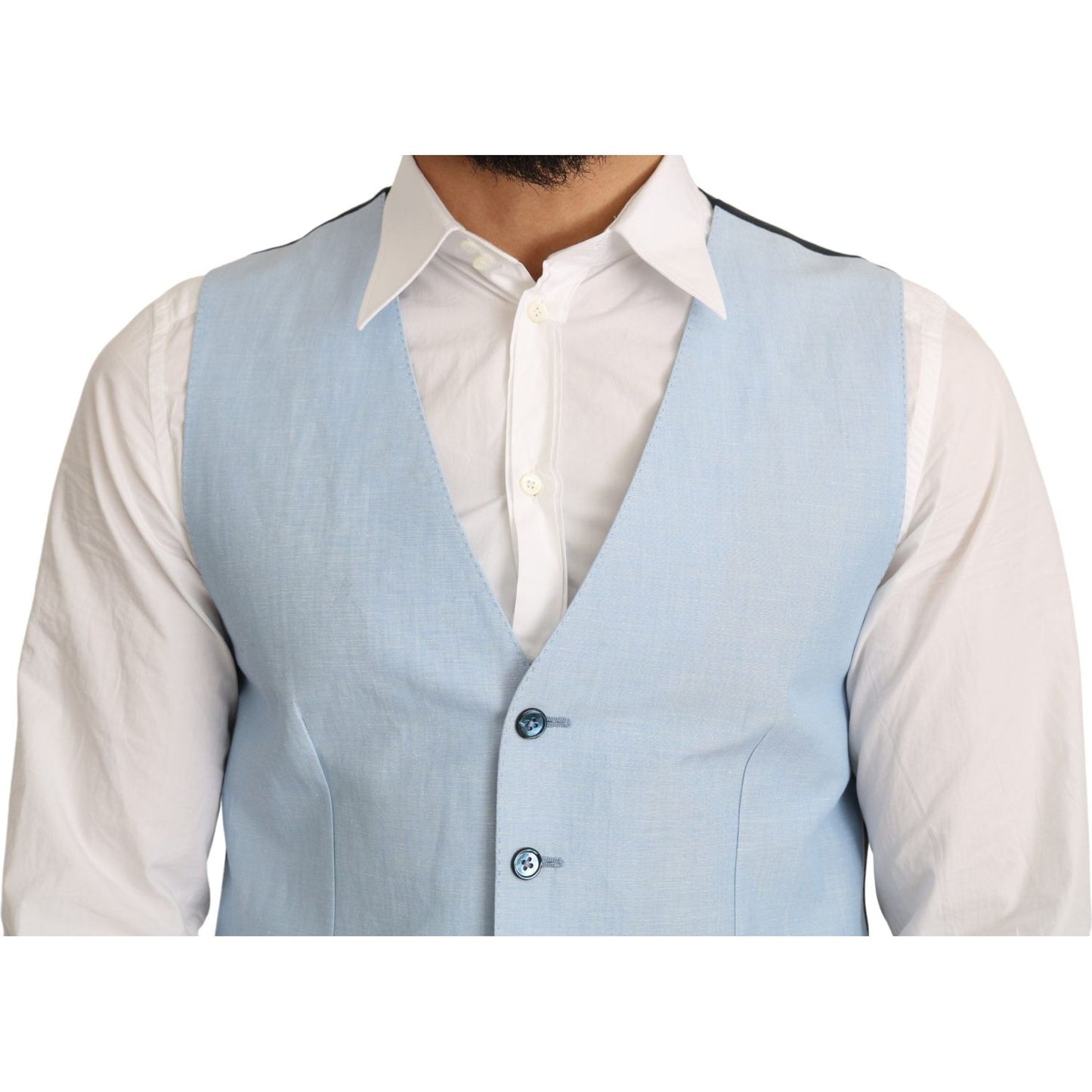 Dolce & Gabbana Blue Viscose Stretch Formal Coat Vest Dolce & Gabbana