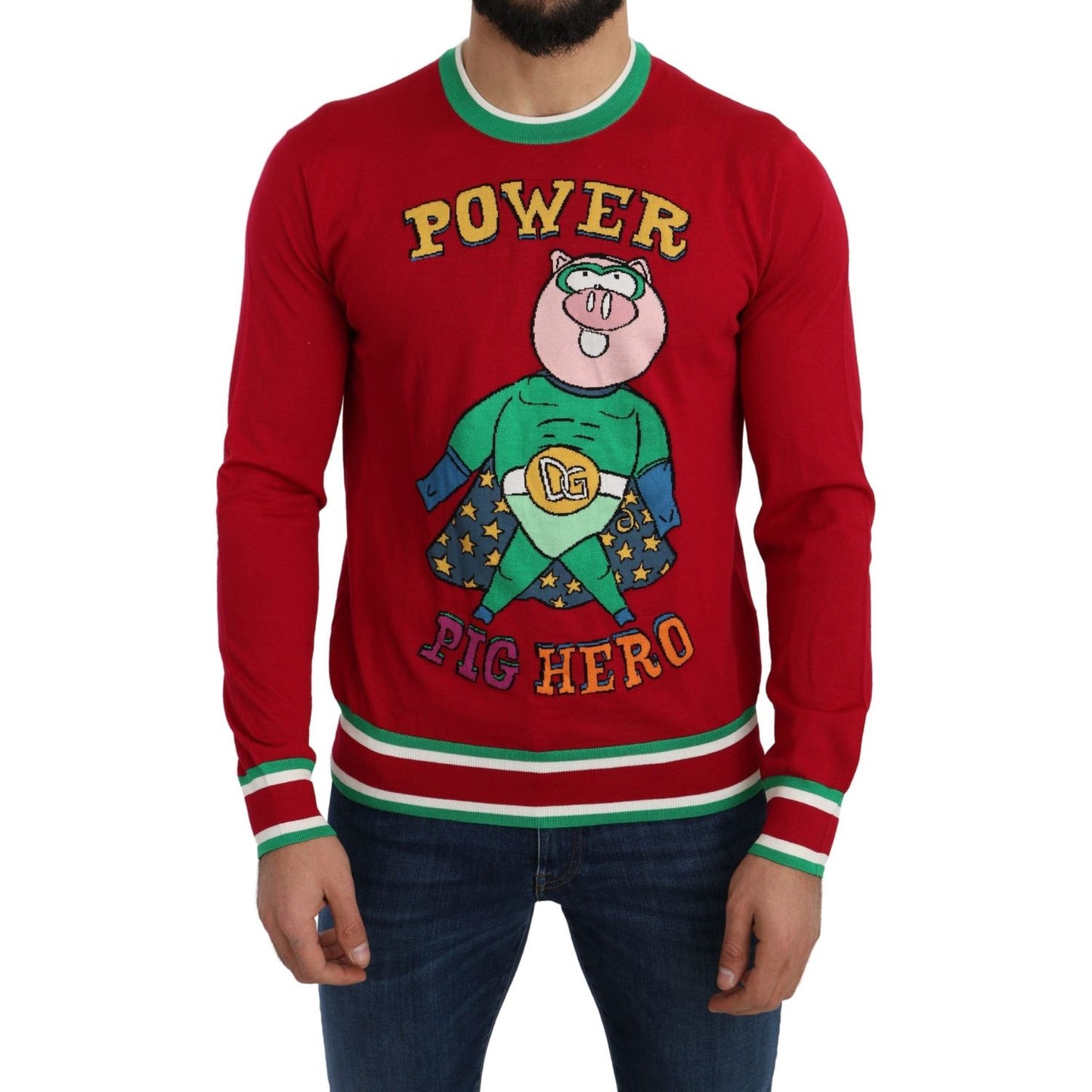 Dolce & Gabbana Red Wool Silk Pig of the Year Sweater Dolce & Gabbana