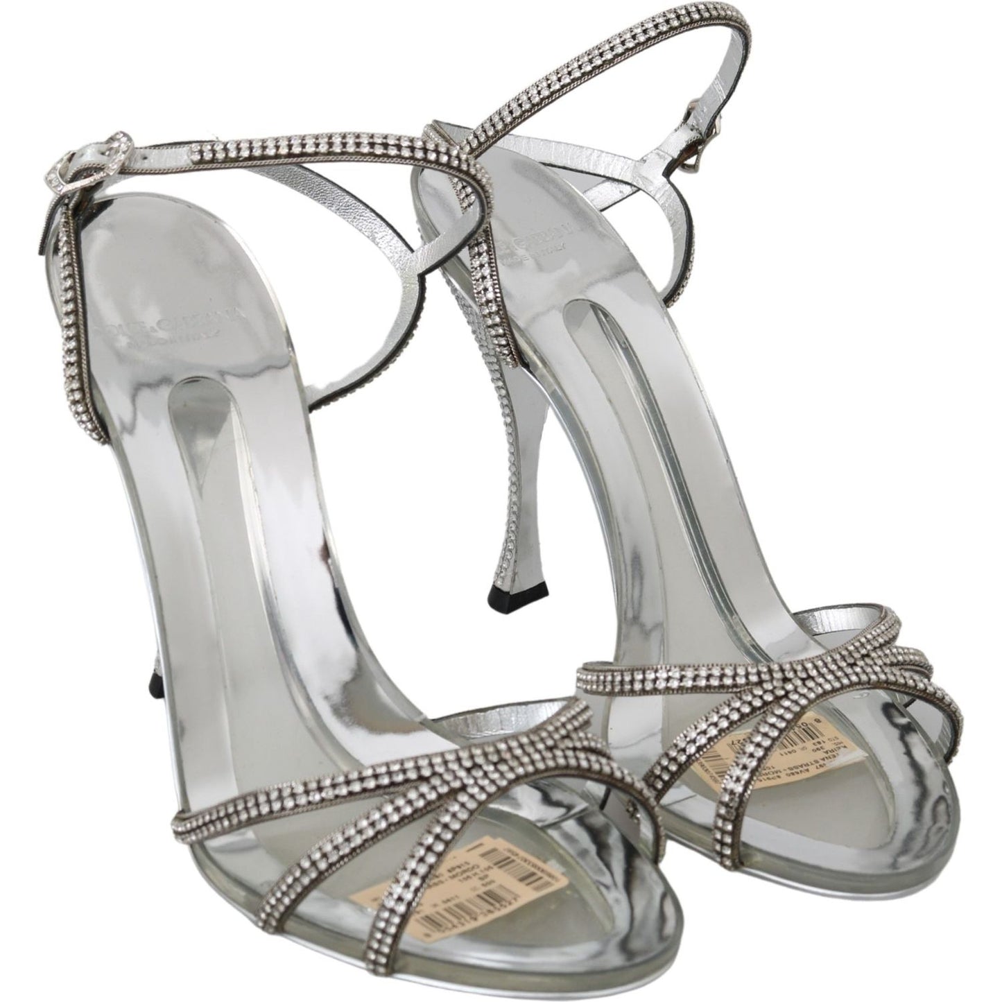 Dolce & Gabbana Silver Leather Ankle Strap Sandals with Crystals Dolce & Gabbana