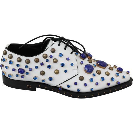 Dolce & Gabbana Elegant White Leather Dress Shoes With Crystals Dolce & Gabbana