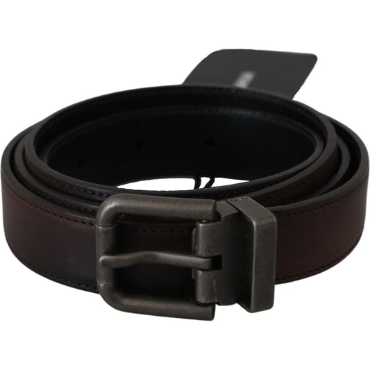 Dolce & Gabbana Solid Brown Leather Gray Buckle Belt Dolce & Gabbana