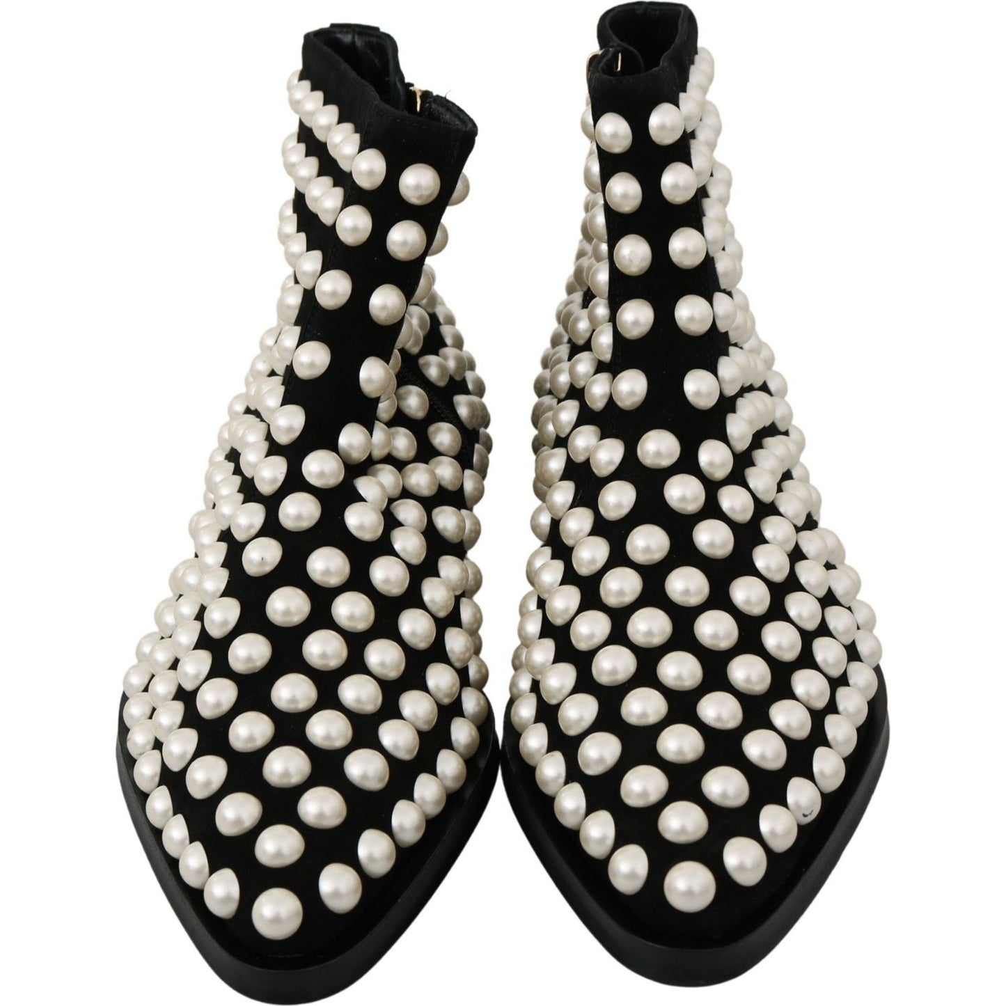 Dolce & Gabbana Chic Black Suede Ankle Boots with Pearls Dolce & Gabbana