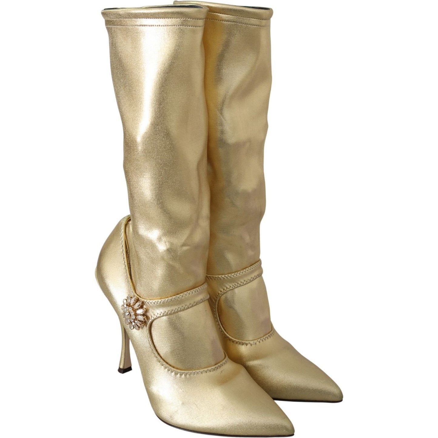 Dolce & Gabbana Elegant Gold Ankle Boots Socks with Rhinestones Dolce & Gabbana