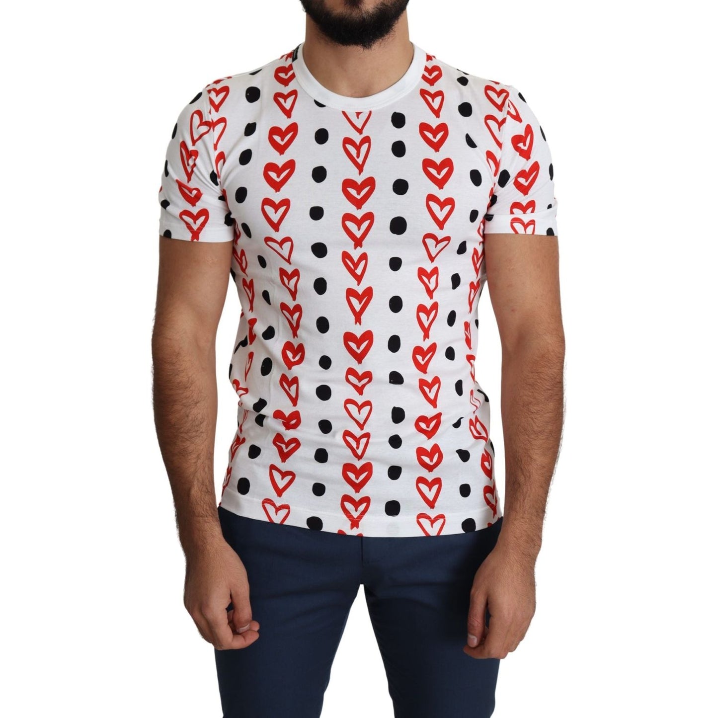 Dolce & Gabbana Chic White Cotton Tee with Heart Print Dolce & Gabbana