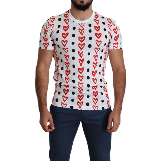 Dolce & Gabbana White Hearts Print Cotton Men Top T-shirt Dolce & Gabbana