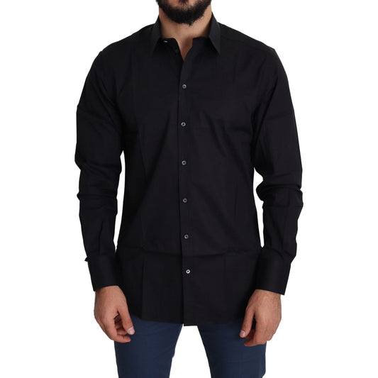 Dolce & Gabbana Black Cotton Stretch Formal GOLD Dress Shirt Dolce & Gabbana