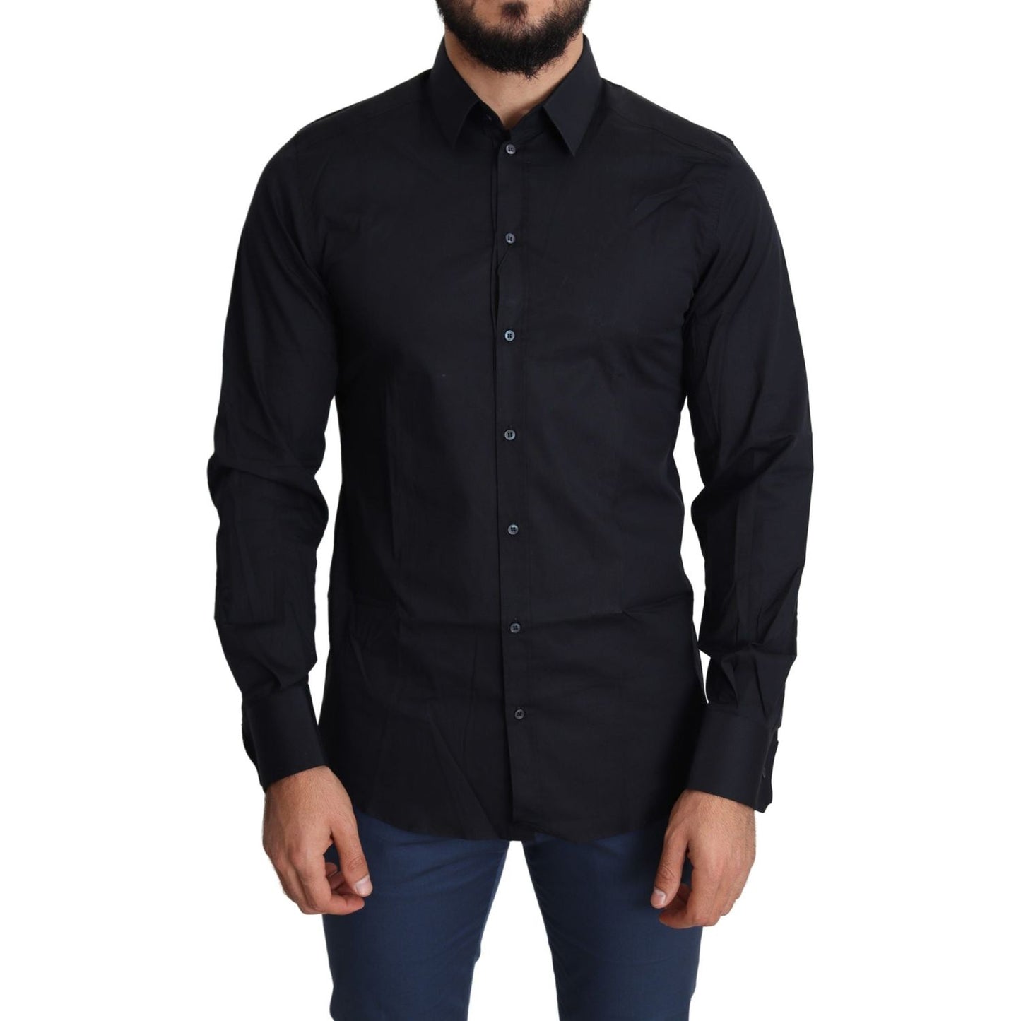 Dolce & Gabbana Sleek Black Slim Fit Cotton Stretch Dress Shirt Dolce & Gabbana