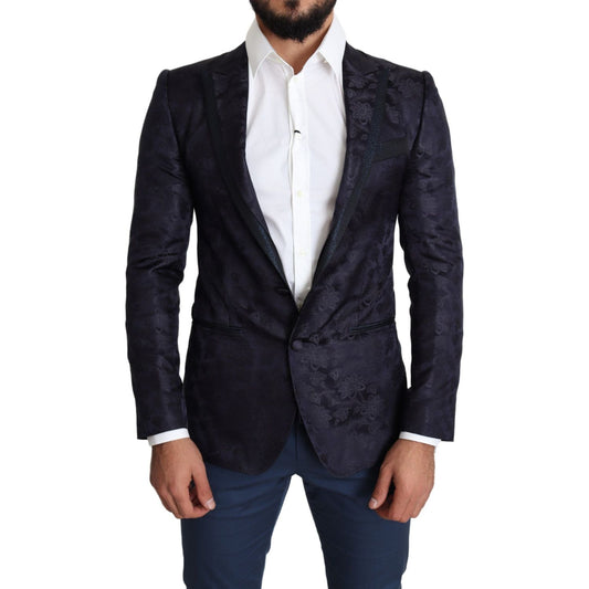Dolce & Gabbana Blue Floral Jacquard Silk Coat MARTINI Blazer Dolce & Gabbana
