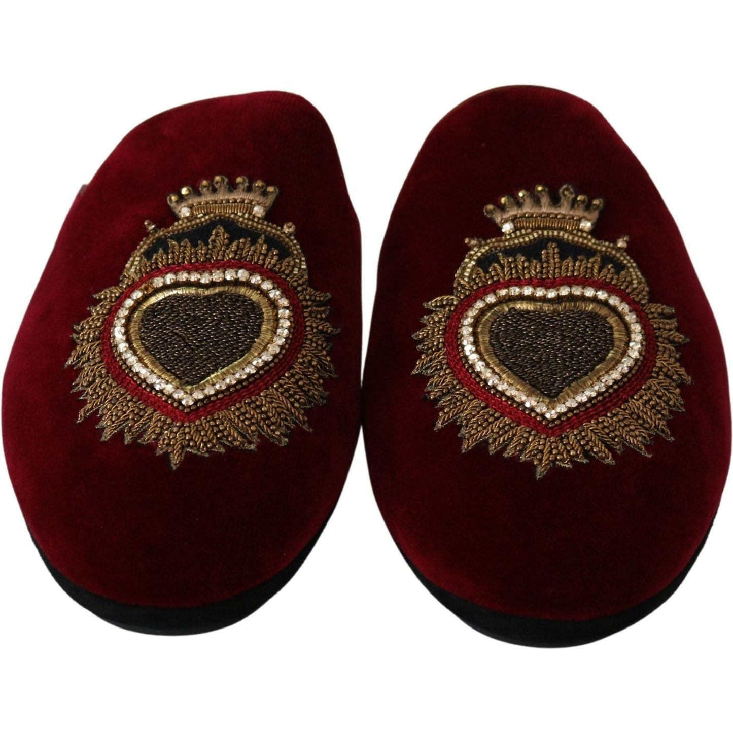 Dolce & Gabbana Red Velvet Embroidered Slides Dolce & Gabbana