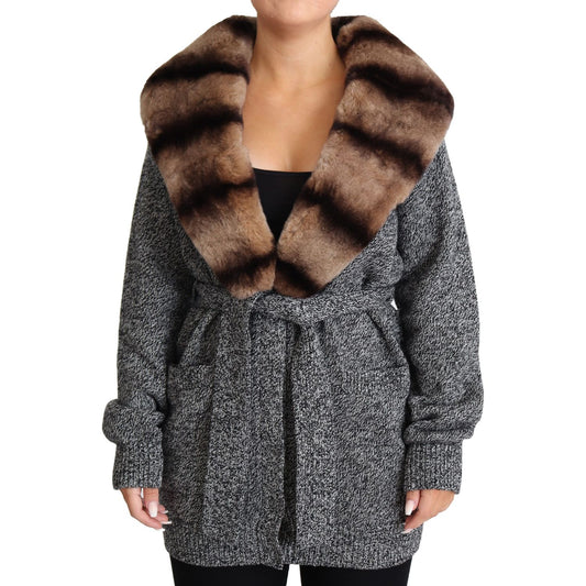 Dolce & Gabbana Gray Cardigan Fur Coat Cashmere Jacket Dolce & Gabbana